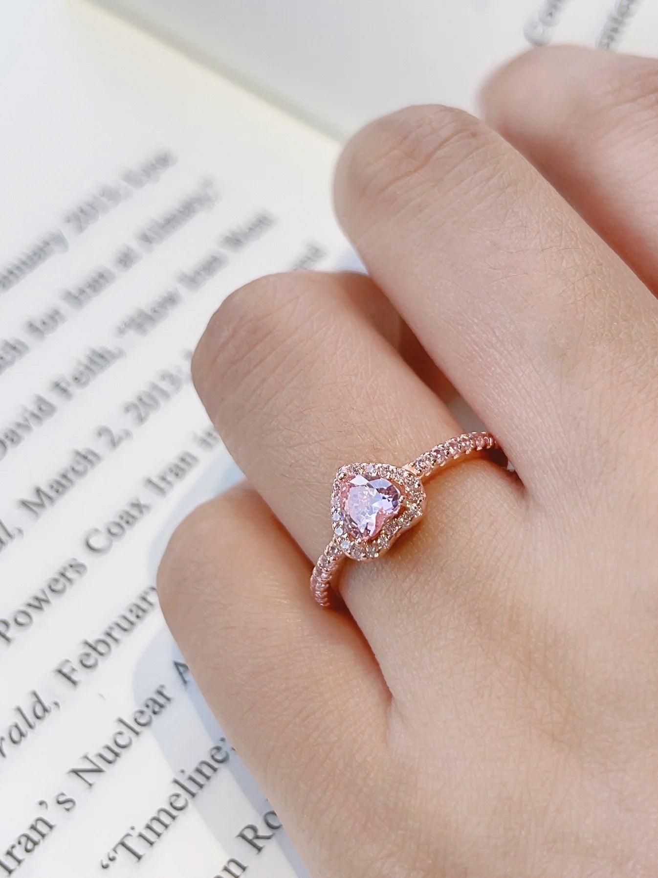 SPARKLING ROSE GOLD HEART RING (925 silver)