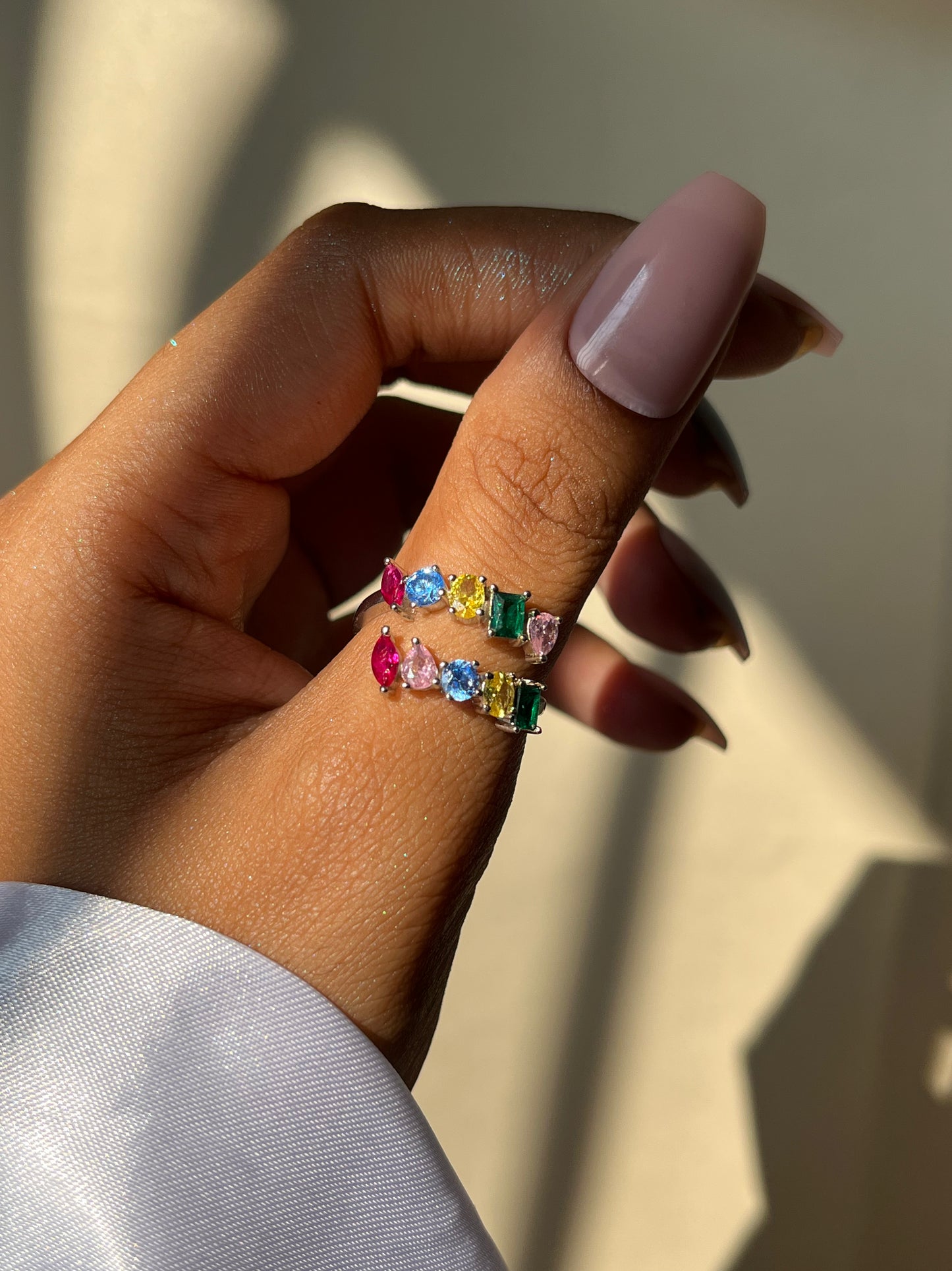 Adjustable Multi-Gem Open Ring