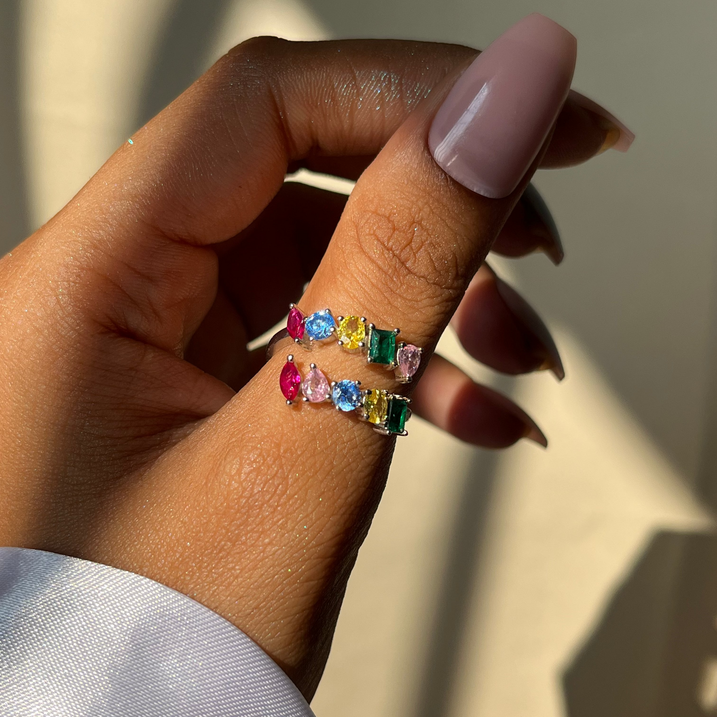 Adjustable Multi-Gem Open Ring
