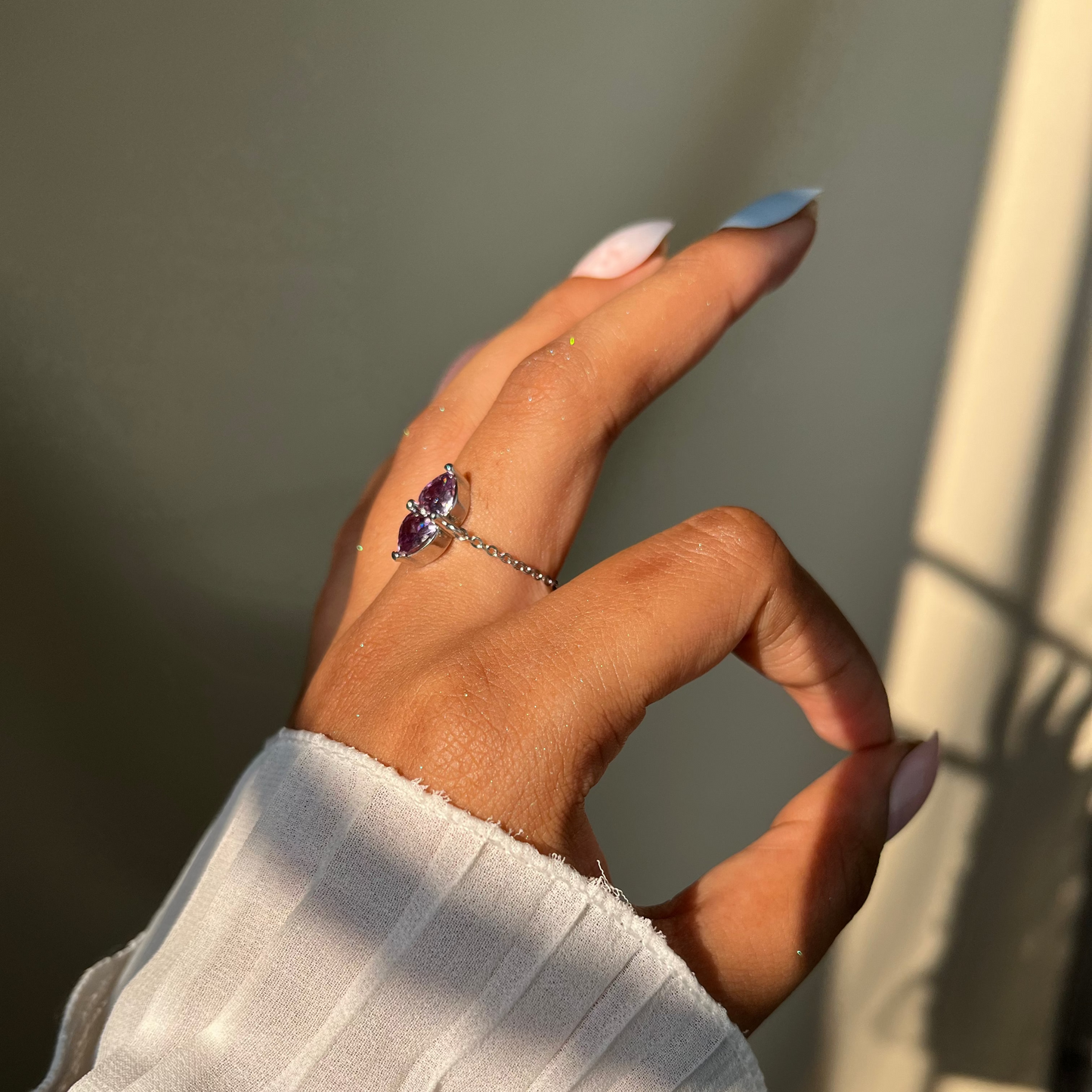 You & Me Heart Chain Ring - Dusty Purple