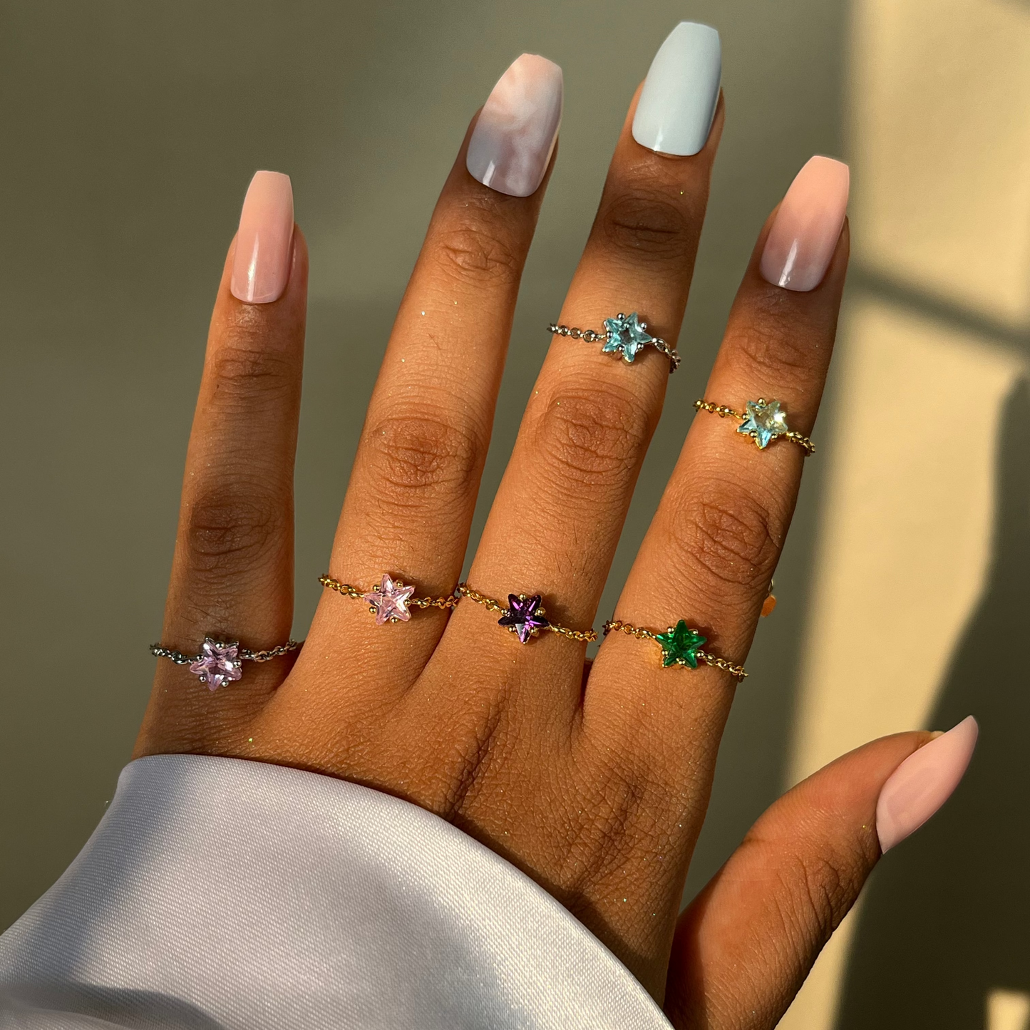 Star Chain Rings - Sky Blue