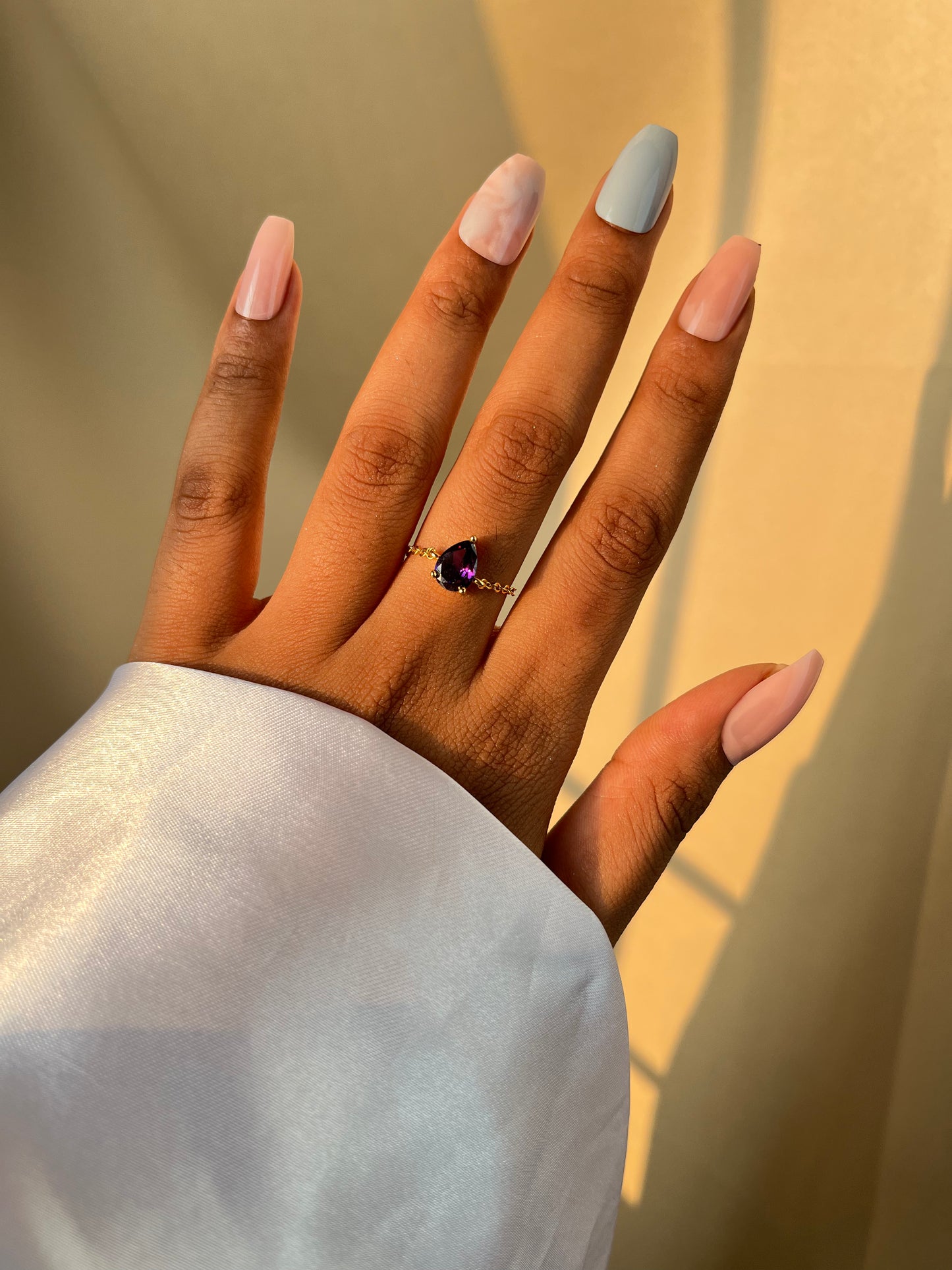 Tanzanite Drop Chain Ring