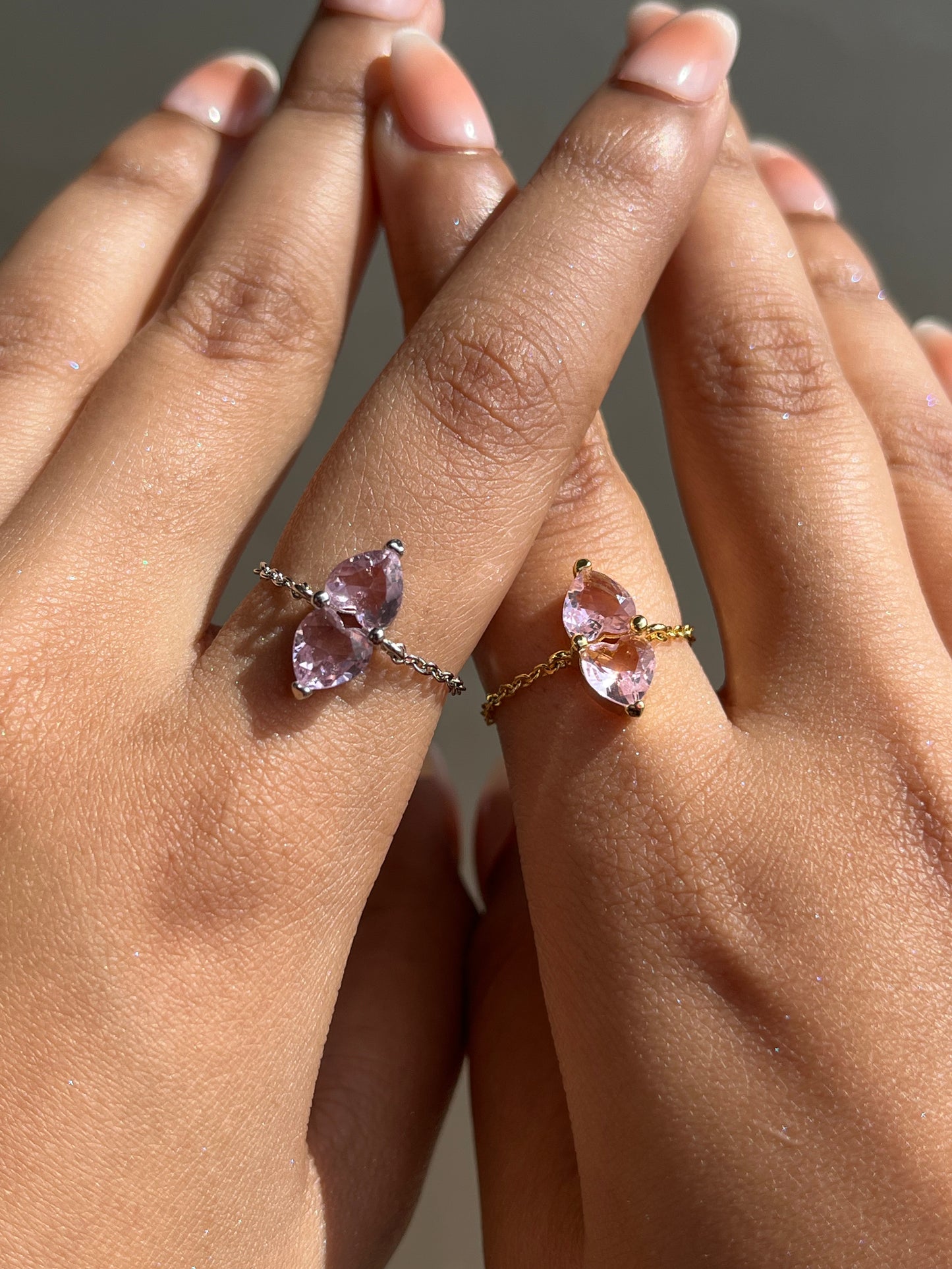 You & Me Heart Chain Ring- Rose Pink