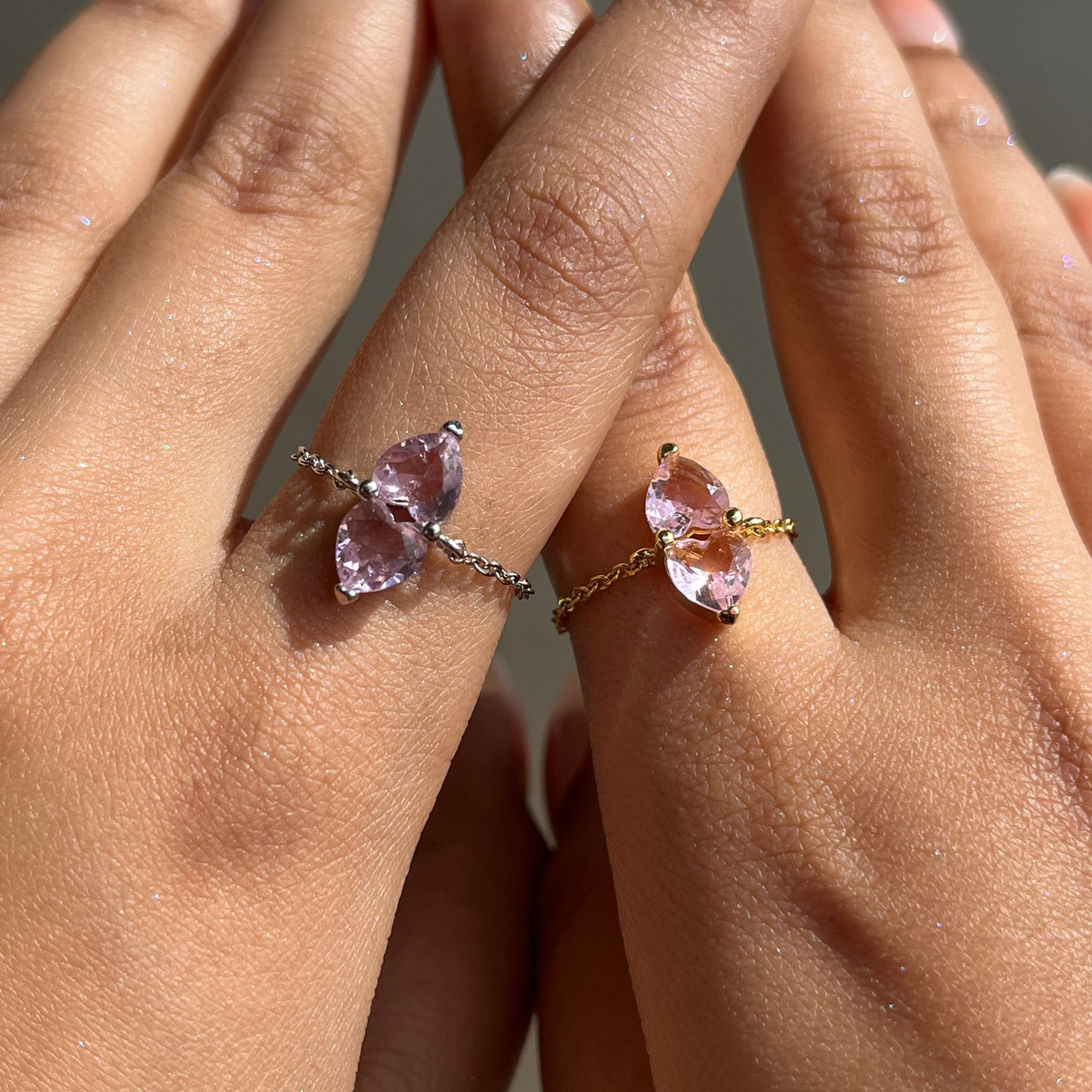 You & Me Heart Chain Ring- Rose Pink