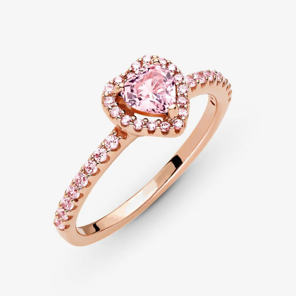 SPARKLING ROSE GOLD HEART RING (925 silver)