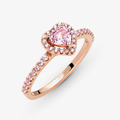 SPARKLING ROSE GOLD HEART RING (925 silver)