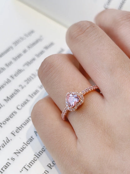 SPARKLING ROSE GOLD HEART RING (925 silver)
