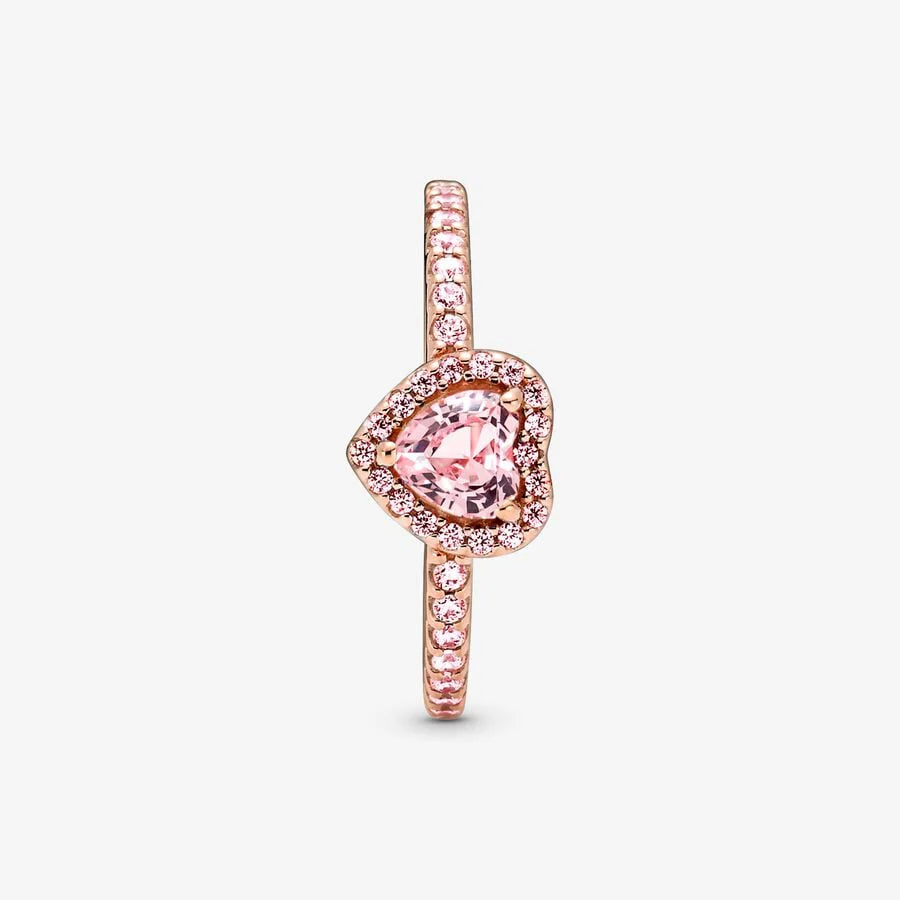 SPARKLING ROSE GOLD HEART RING (925 silver)