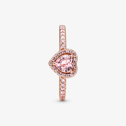 SPARKLING ROSE GOLD HEART RING (925 silver)
