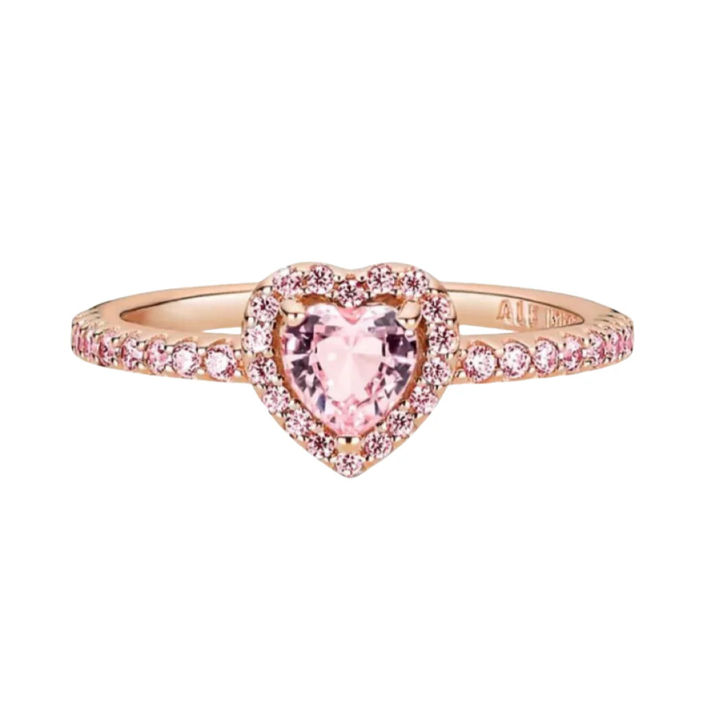 SPARKLING ROSE GOLD HEART RING (925 silver)