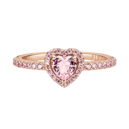 SPARKLING ROSE GOLD HEART RING (925 silver)