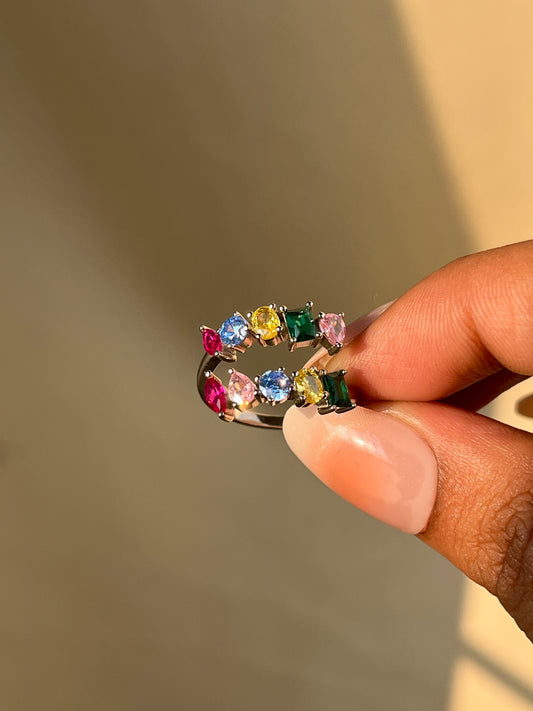 Adjustable Multi-Gem Open Ring
