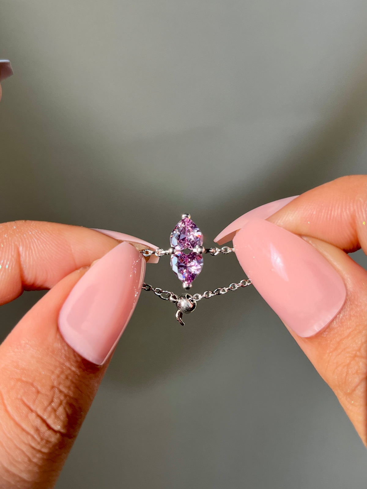 You & Me Heart Chain Ring - Dusty Purple