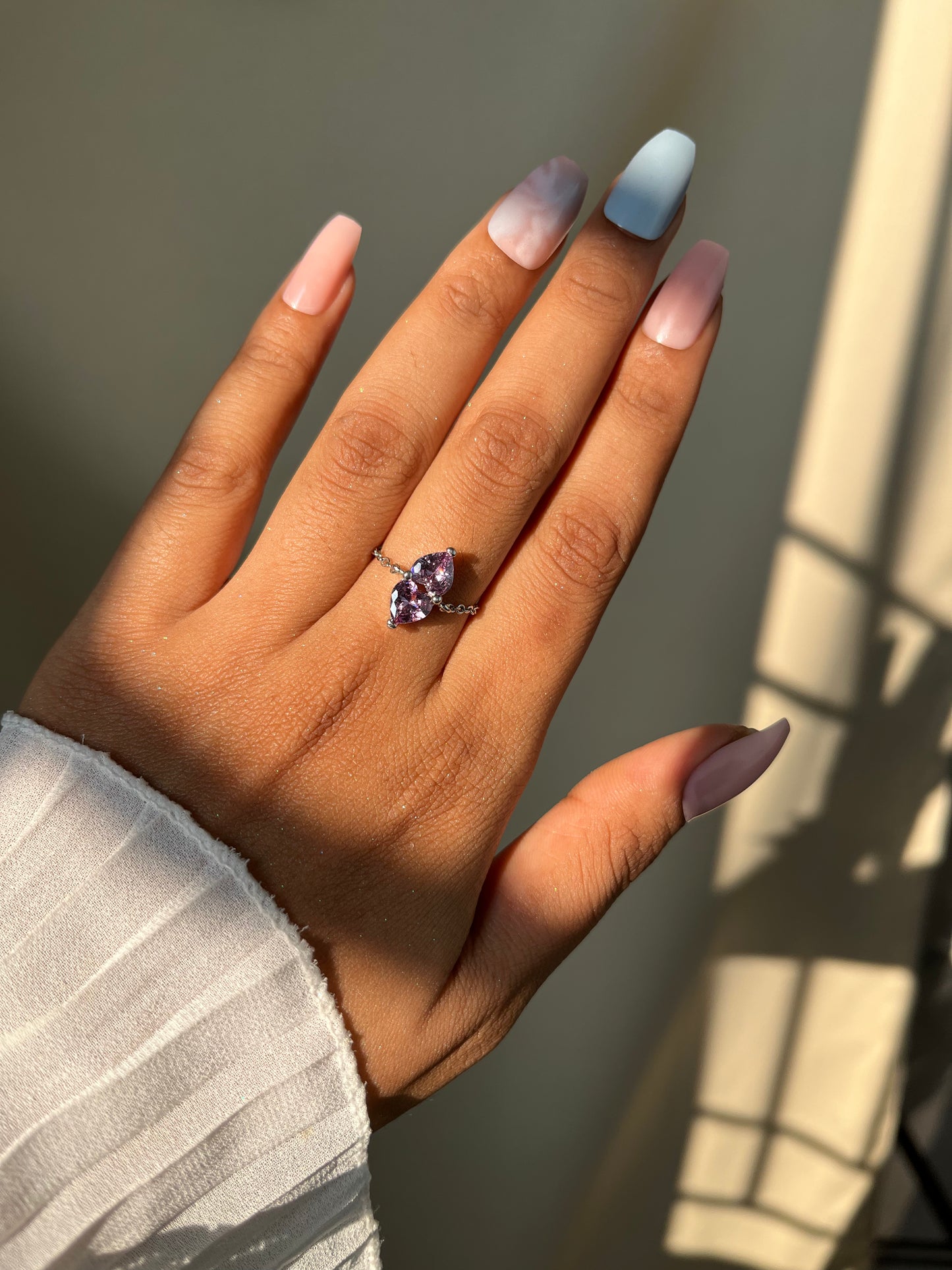 You & Me Heart Chain Ring - Dusty Purple