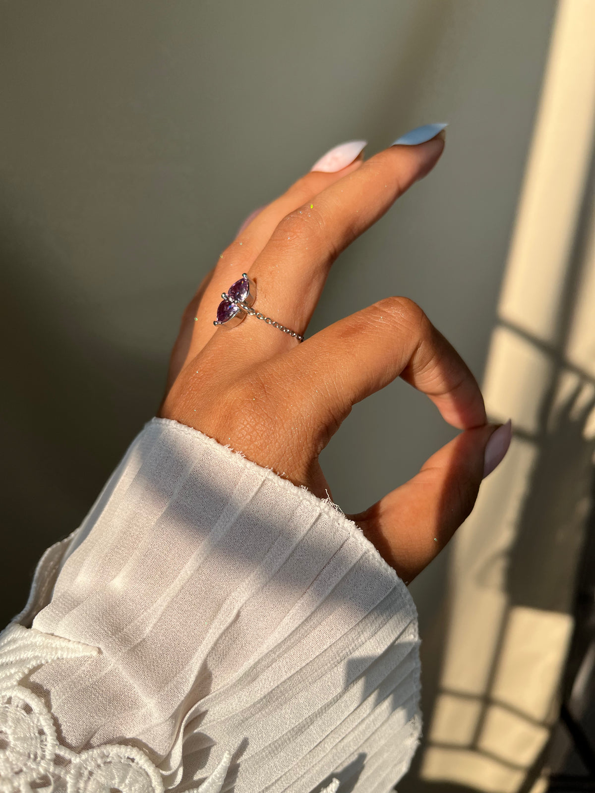 You & Me Heart Chain Ring - Dusty Purple