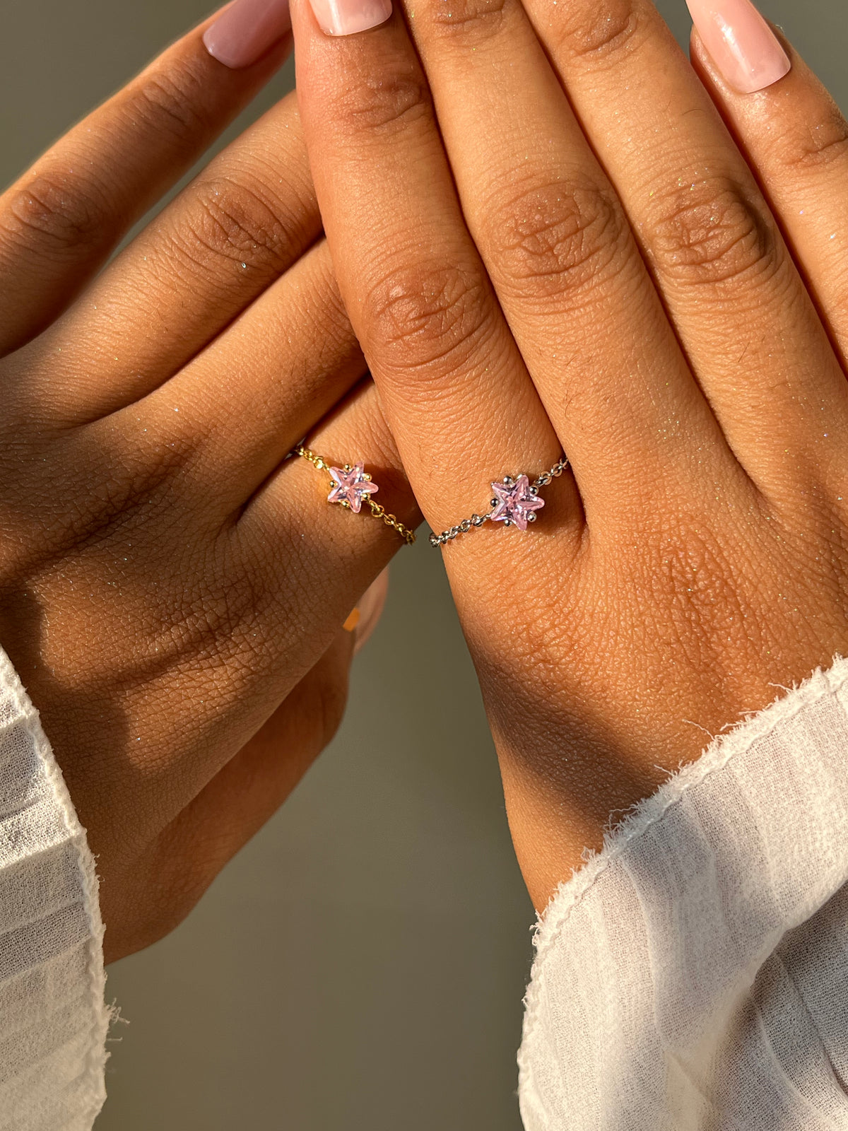 Star Chain Rings - Rose Pink