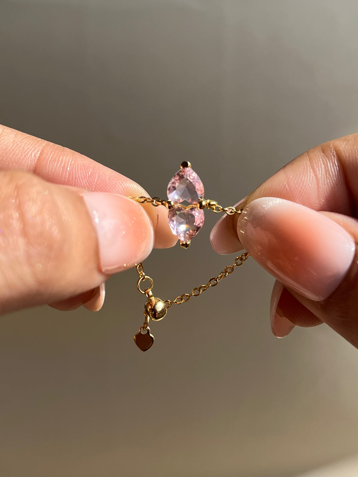 You & Me Heart Chain Ring- Rose Pink