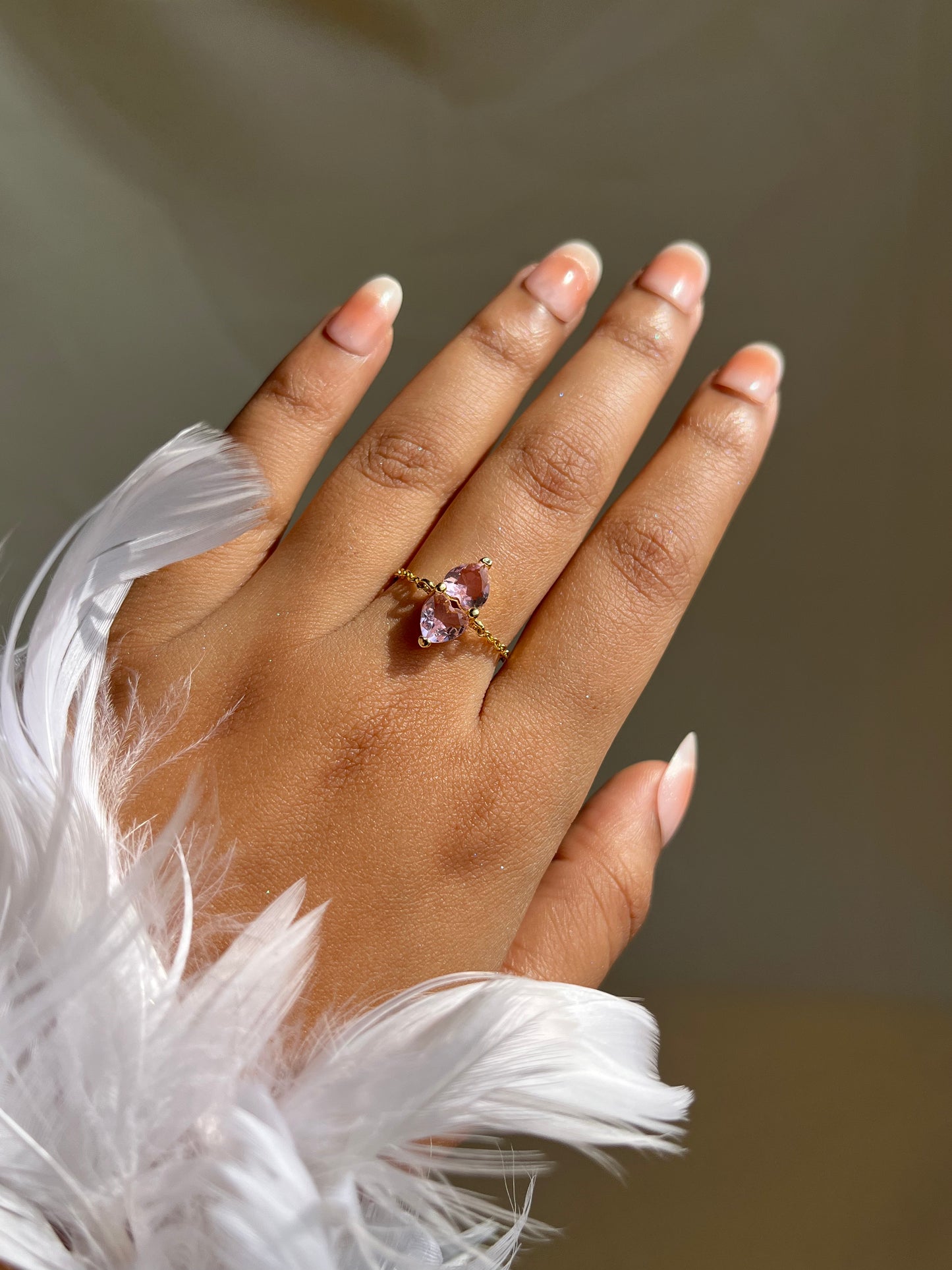 You & Me Heart Chain Ring- Rose Pink