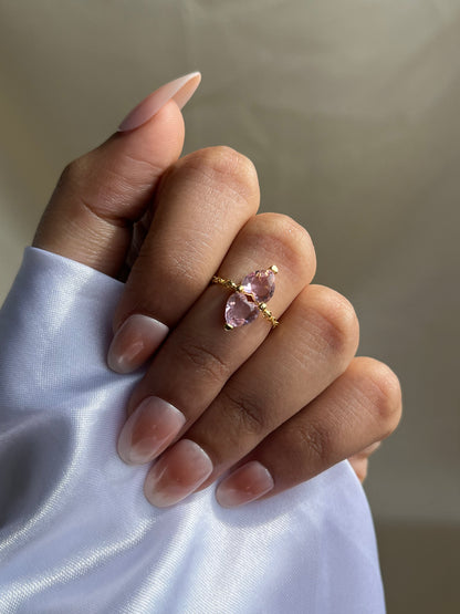 You & Me Heart Chain Ring- Rose Pink