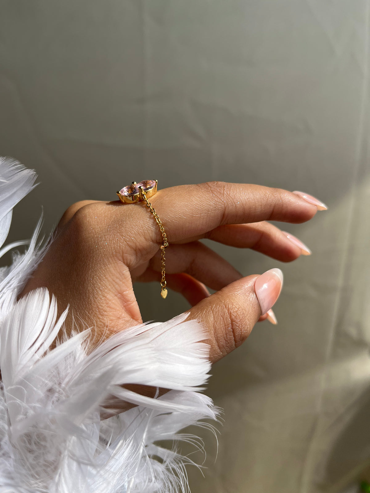 You & Me Heart Chain Ring- Rose Pink