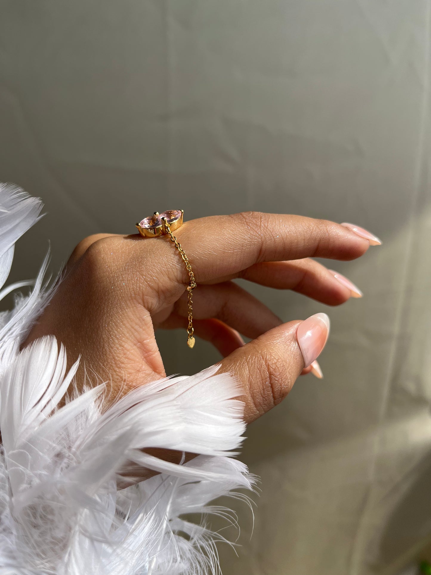 You & Me Heart Chain Ring- Rose Pink