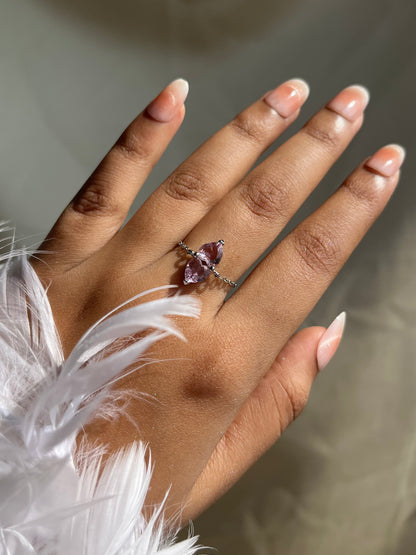 You & Me Heart Chain Ring- Rose Pink