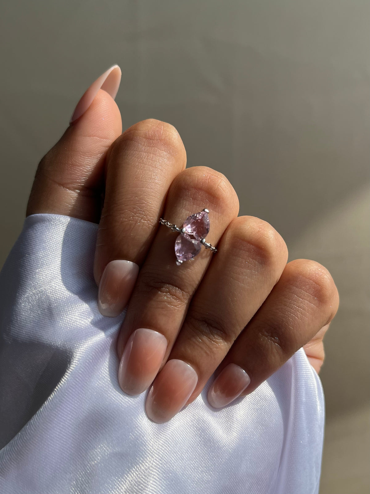 You & Me Heart Chain Ring- Rose Pink