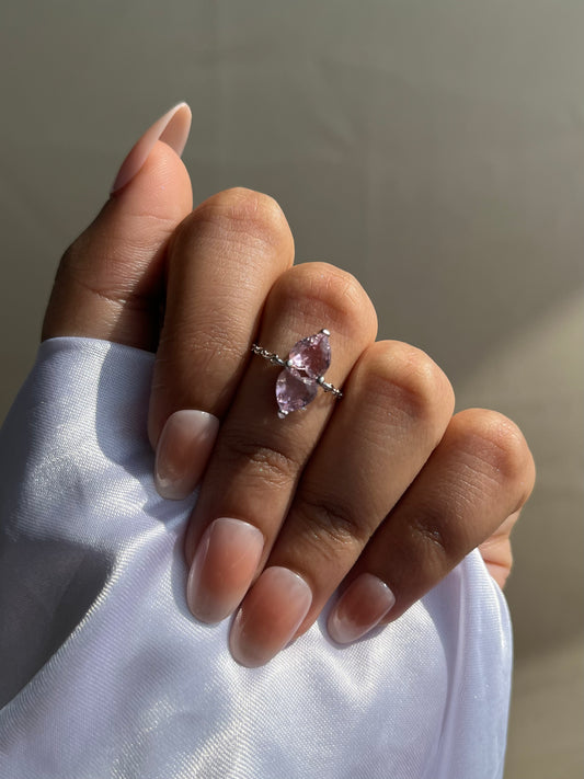 You & Me Heart Chain Ring- Rose Pink