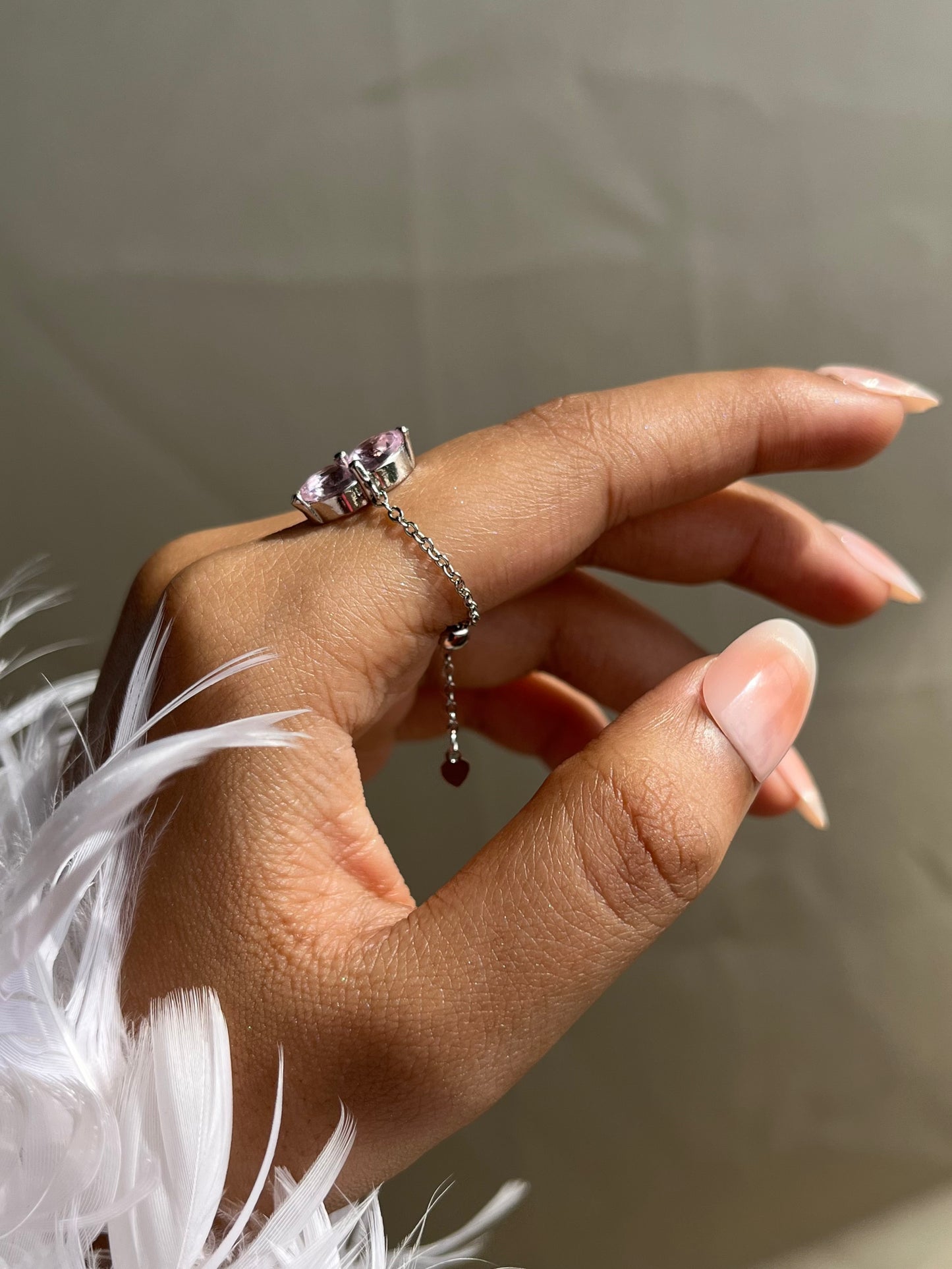 You & Me Heart Chain Ring- Rose Pink