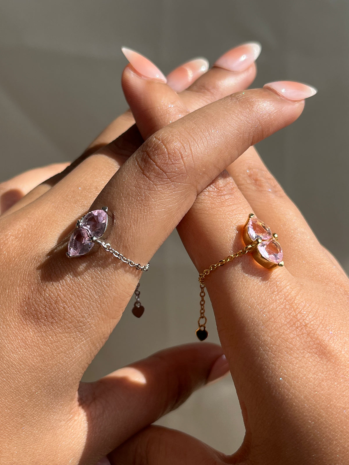 You & Me Heart Chain Ring- Rose Pink