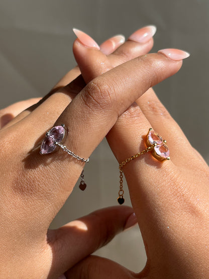 You & Me Heart Chain Ring- Rose Pink