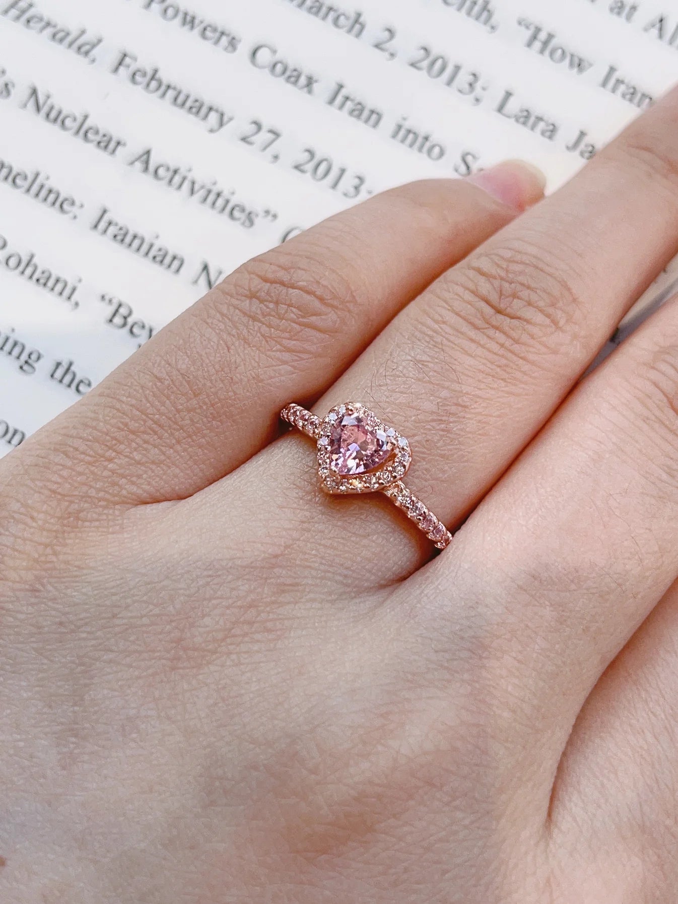 SPARKLING ROSE GOLD HEART RING (925 silver)