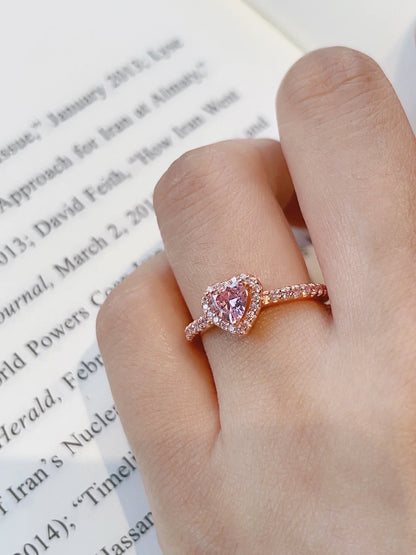 SPARKLING ROSE GOLD HEART RING (925 silver)